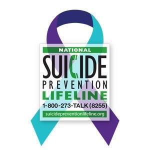 National Suicide Prevention Lifeline
1-800-273-TALK (8255)
suicidepreventionlifeline.org